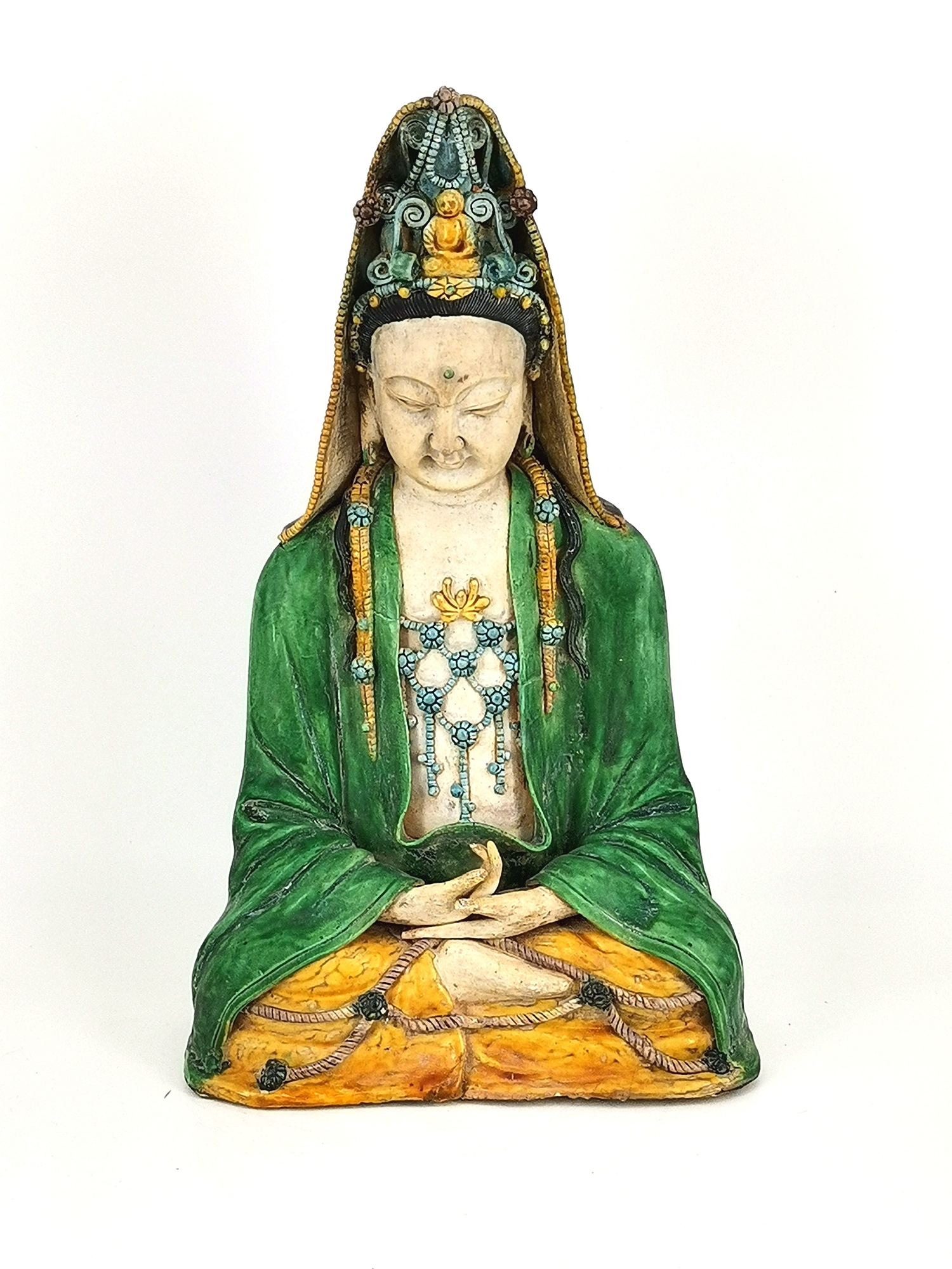 明代素三彩观音菩萨塑像（第2张图片可扫描听讲解） - 洛阳树威古瓷鉴藏